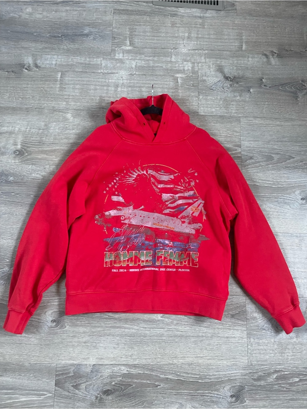 Homme + Femme Red Graphic Hoodie Sweatshirt W/pockets, small perfect condition